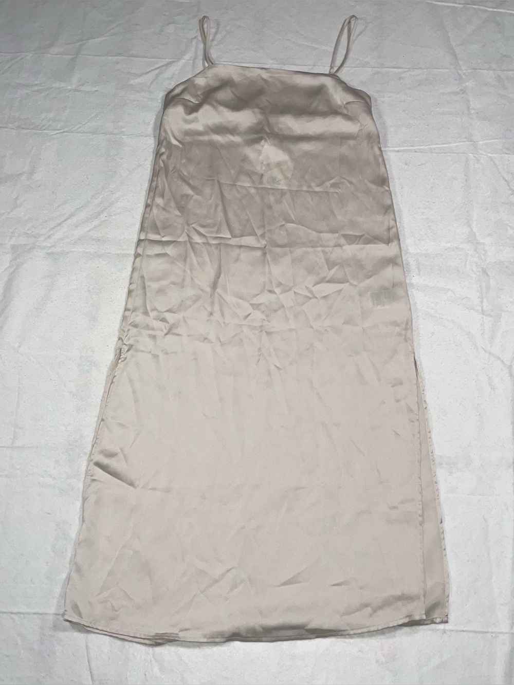 H&M Ivory Satin Midi Side Slit Slip Dress NWT Elegant Party Clean Girl